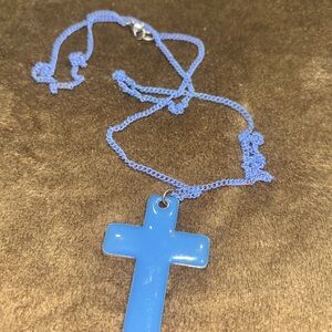 LOT B – long Blue Cross chain Pendant Necklace